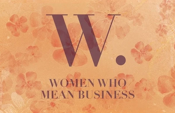 Women Who Mean Business graphic with floral background.